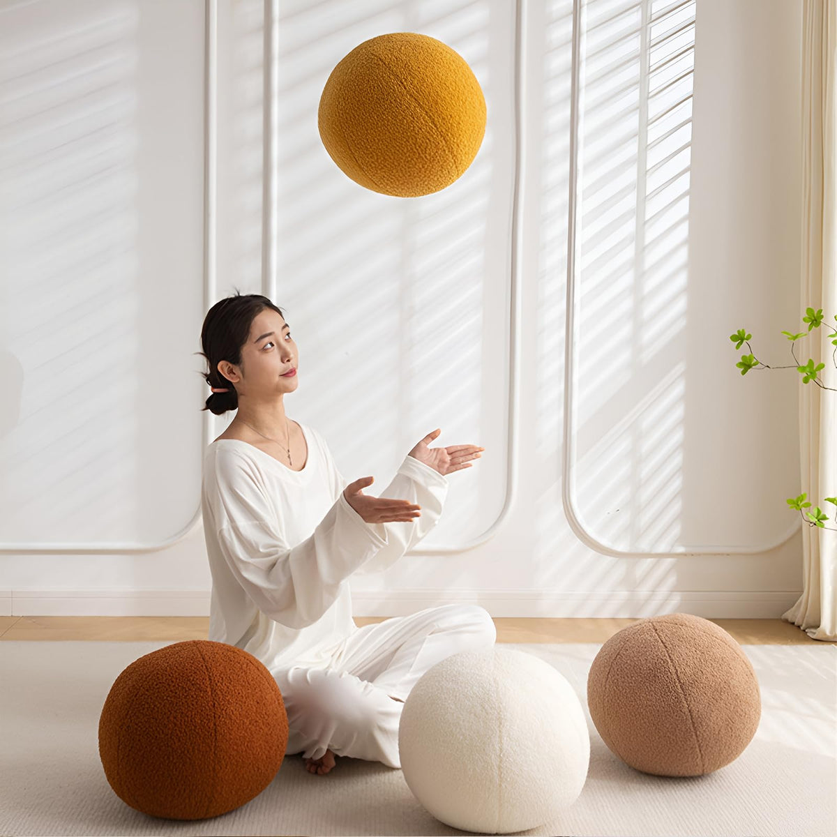 Gerlisay decorative sofa bedroom setup with ball pillow for versatile styling