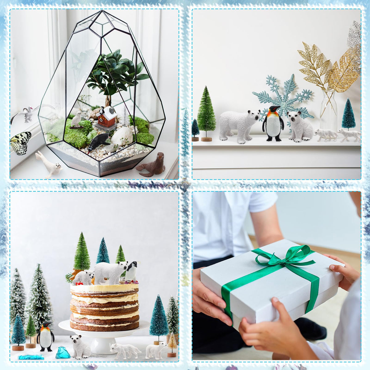 Gerrii snow blanket and tissues provide a snowy base for Arctic displays.
