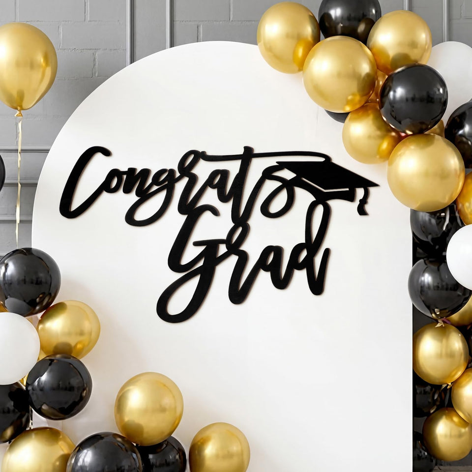 Gersoniel Congrats Grad wood sign backdrop for Class of 2026 photos and wall decor.