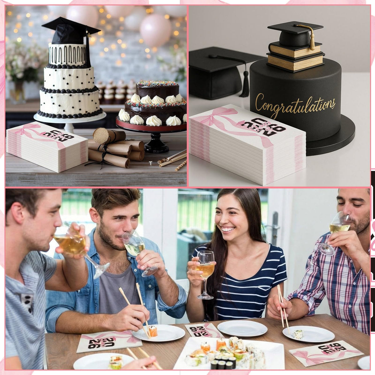 Gersoniel napkins arranged with cakes and snacks on a festive table.