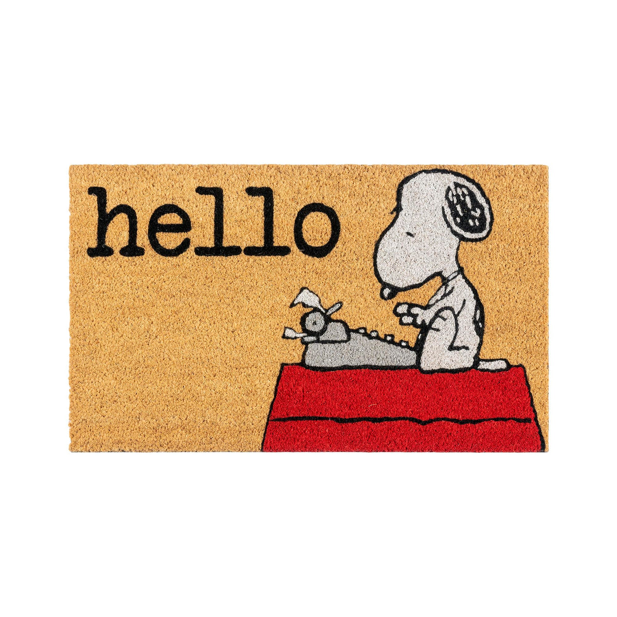Gertmenian Peanuts Snoopy coir doormat with anti-slip backing keeps outdoor mats secure.