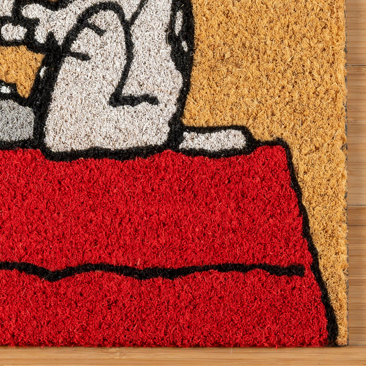 Gertmenian Peanuts Snoopy coir doormat for back door, durable outdoor entry solution.