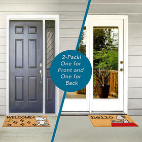 Gertmenian Peanuts Snoopy coir doormat 2-pack, ideal for high-traffic households.