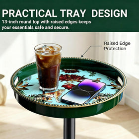 Gesodant single-leg round table in green leopard saves space