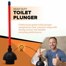 Get Bats Out red-handle plunger offers ergonomic grip for comfortable plunging