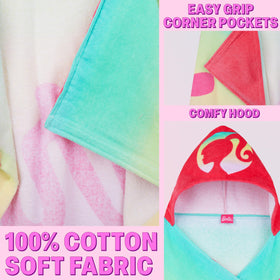 Get Trend Barbie bath towel close up, soft cotton for gentle drying.
