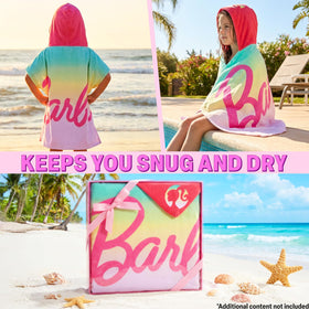 Get Trend Barbie hooded towel with vibrant ombre print for beach days.