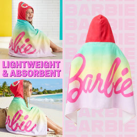 Get Trend Barbie poncho towel worn poolside for hands-free drying.
