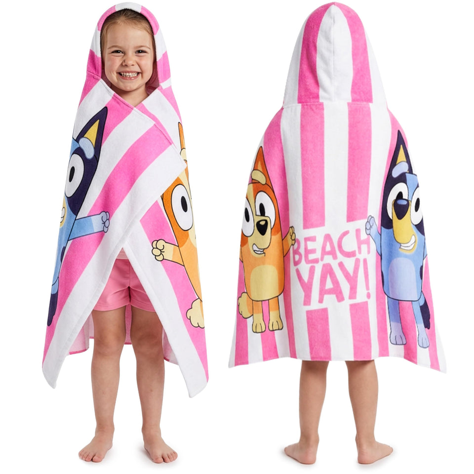 Get Trend Bluey hooded bath towel keeps hair dry after bath.