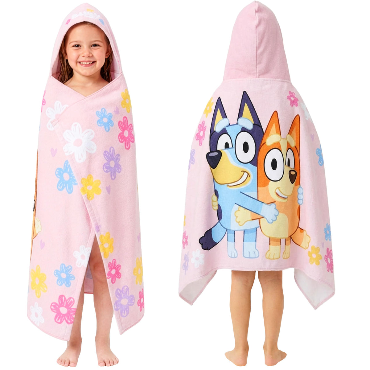Get Trend Bluey hooded-towel-pink — quick dry after bath for girls.
