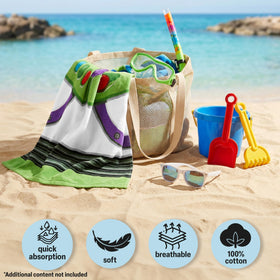 Get Trend Buzz Lightyear hooded towel in action as quick-dry poncho.