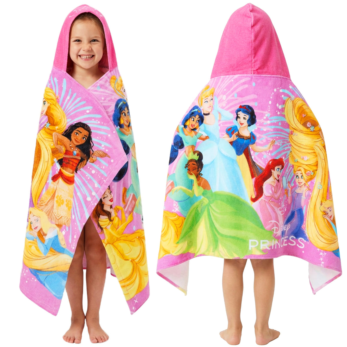 Get Trend Disney Princess hooded towel worn by a child after bath for cozy drying