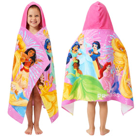 Get Trend Disney Princess hooded towel worn by a child after bath for cozy drying