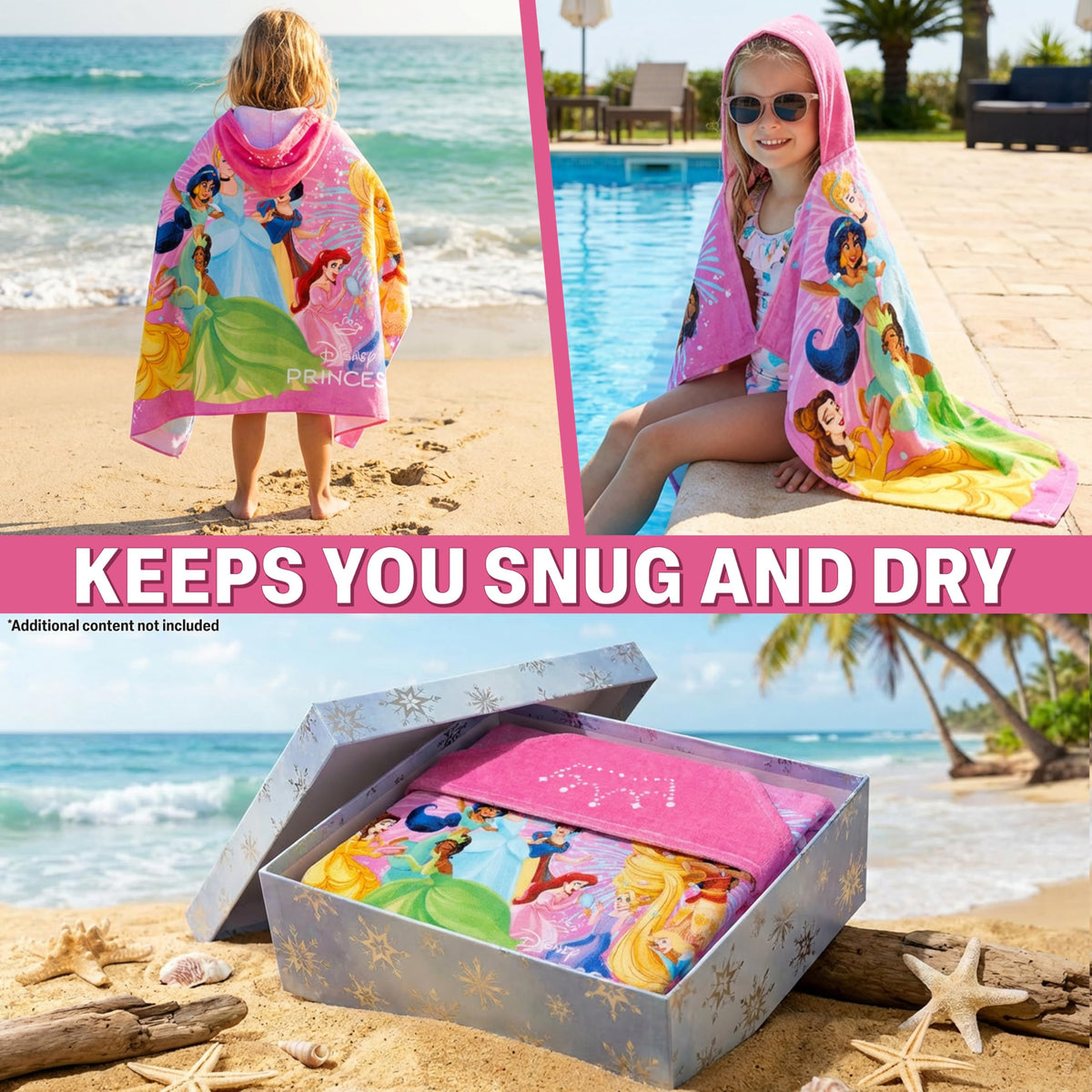 Get Trend Disney Princess hooded towel with hood up keeps hair dry