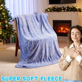 Get Trend Disney Stitch glow-blanket blue fabric closeup shows soft fleece feel