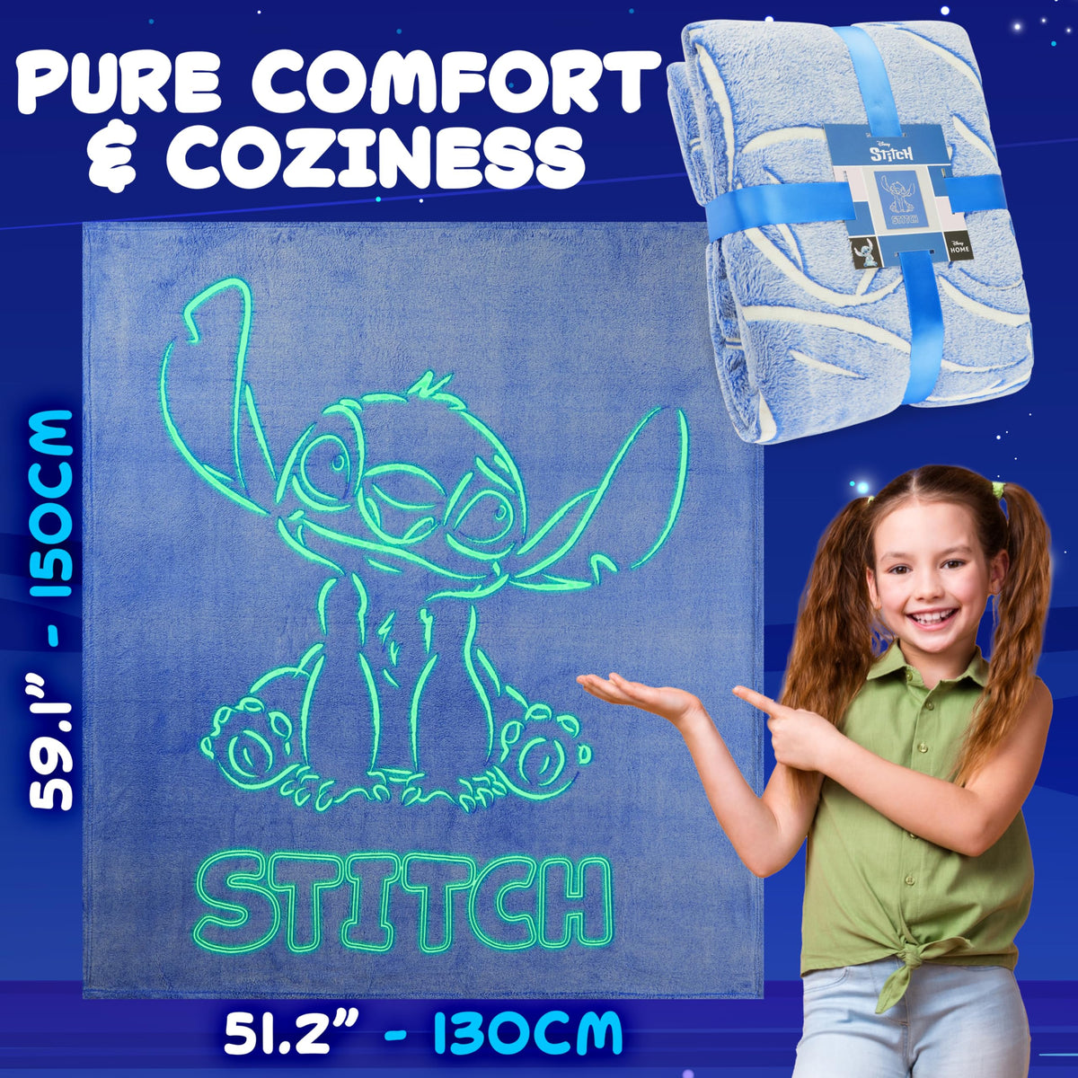 Get Trend Disney Stitch glow-blanket blue gift-ready presentation for gifting ideas