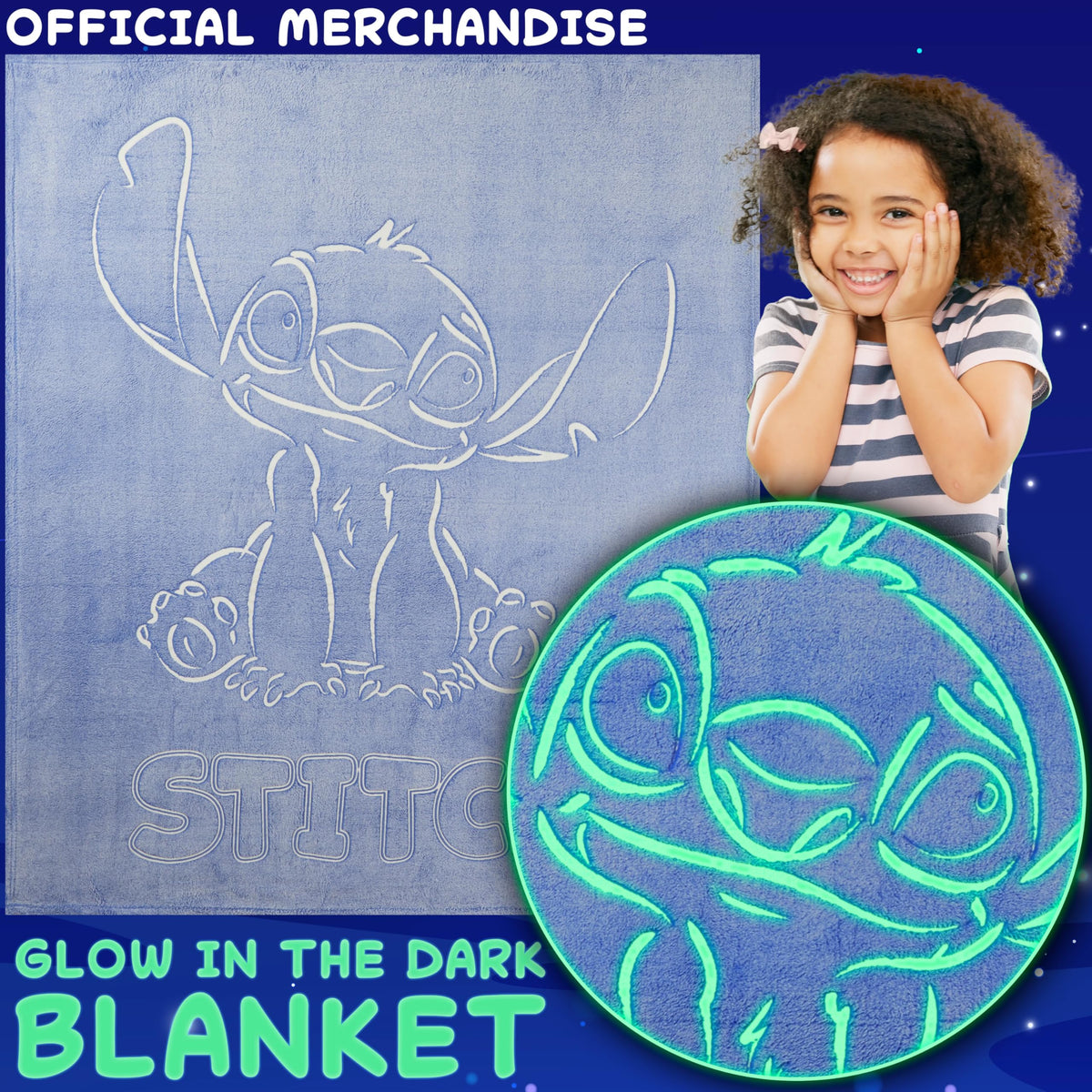 Get Trend Disney Stitch glow-blanket blue on sofa for easy lounging and warmth