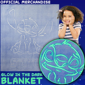 Get Trend Disney Stitch glow-blanket blue on sofa for easy lounging and warmth