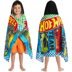 Get Trend Hot Wheels hooded towel with cars print, perfect for cozy post-bath time.