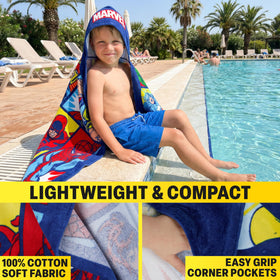 Get Trend Marvel hooded towel closeup shows soft cotton weave and cozy hood