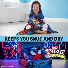 Get Trend Marvel Spidey kids towel provides secure hooded coverage
