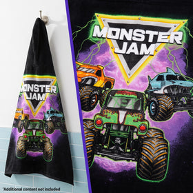 Get Trend Monster Jam hooded towel in 49x30 inches offers easy changing and wraparound comfort.