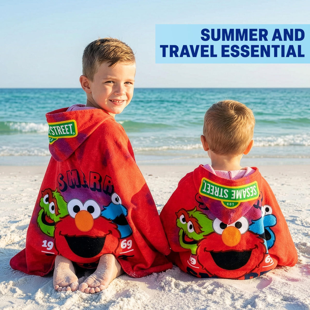 Get Trend Sesame Street hooded towel 49x30 inches offering roomy kid coverage