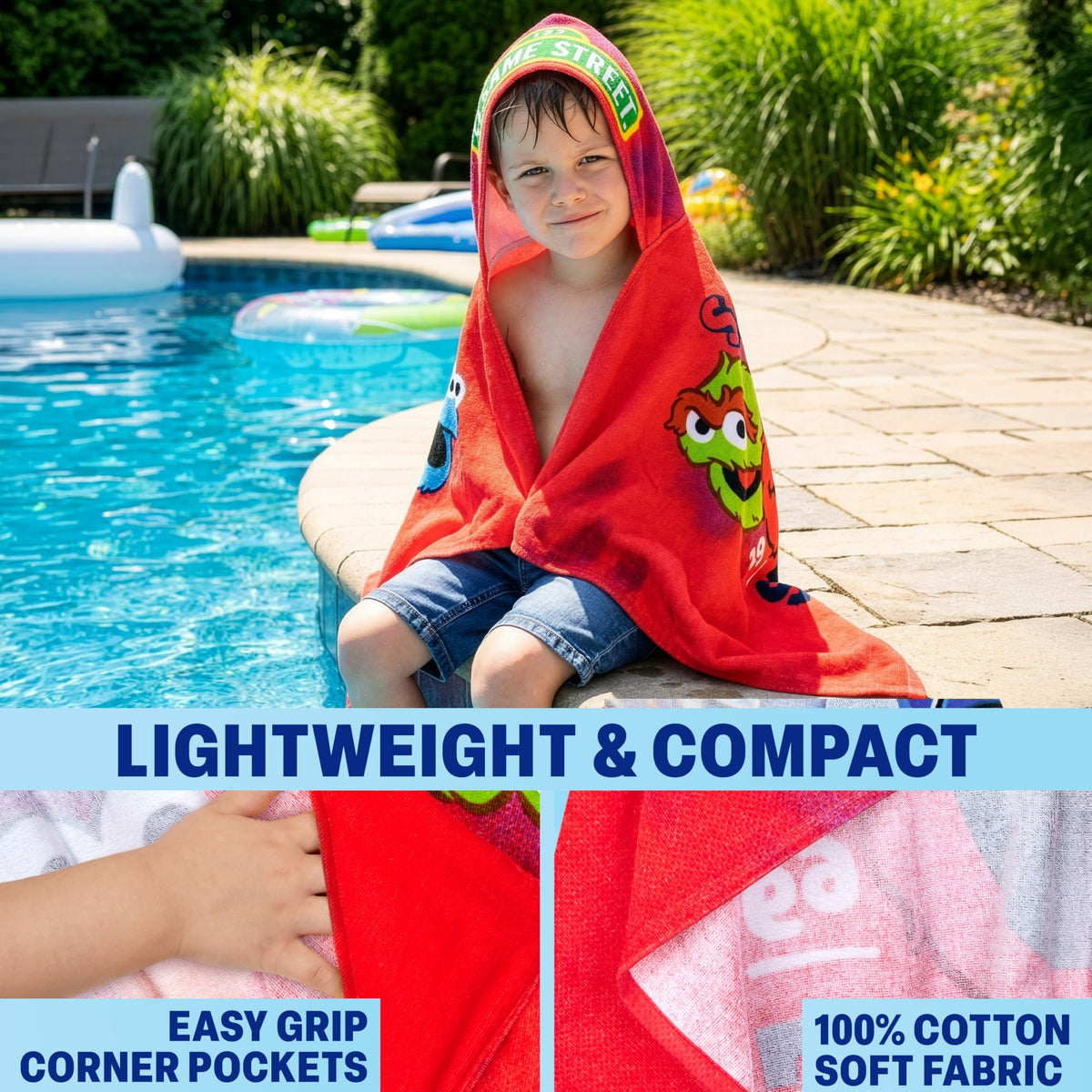 Get Trend Sesame Street hooded towel featuring Cookie Monster for quick hair drying