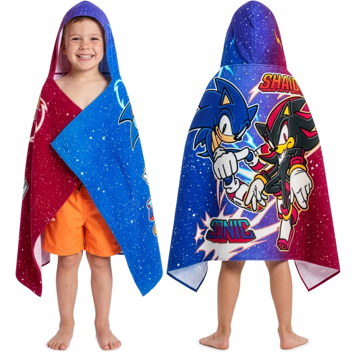 Get Trend Sonic Hedgehog hooded towel poncho for kids after swimming.