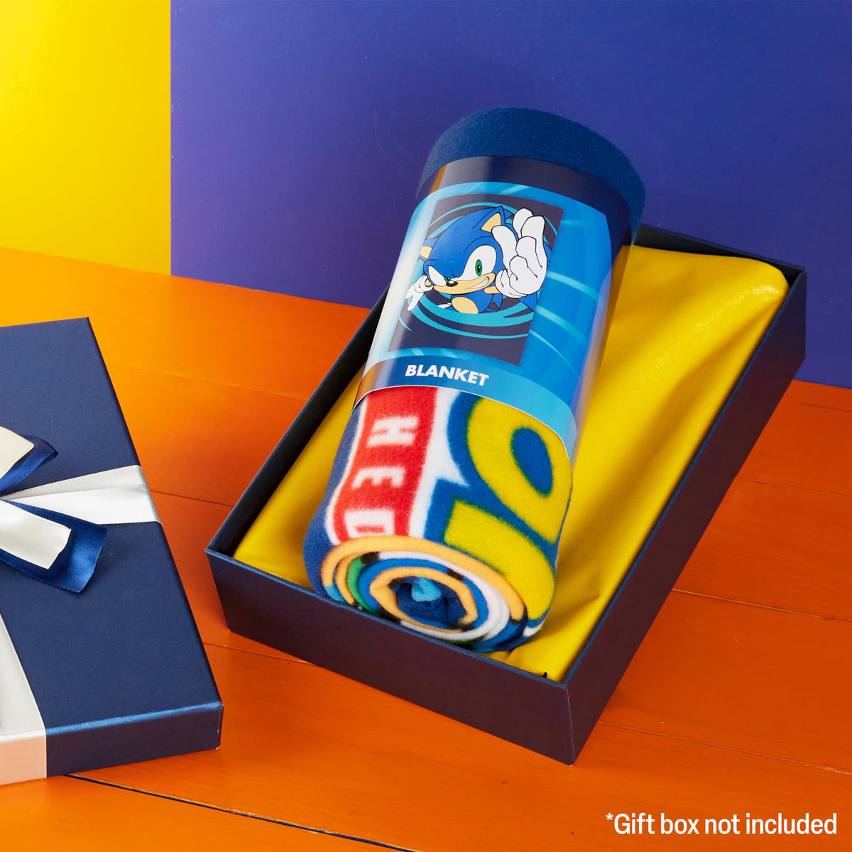 Get Trend Sonic throw blanket close-up showing plush fleece and vivid colors.