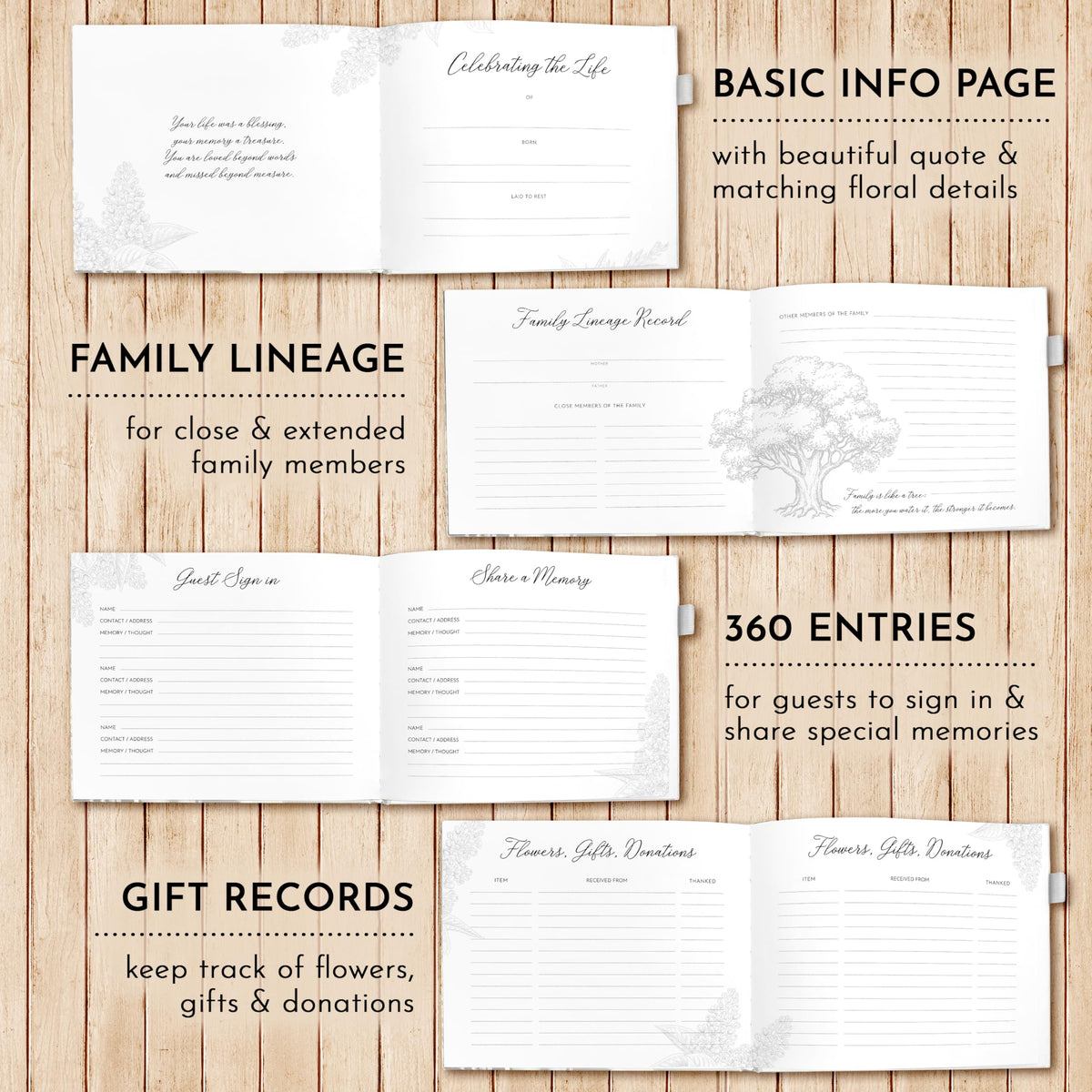 GetProducts elegant white funeral guest book elastic band keeps memories secure.