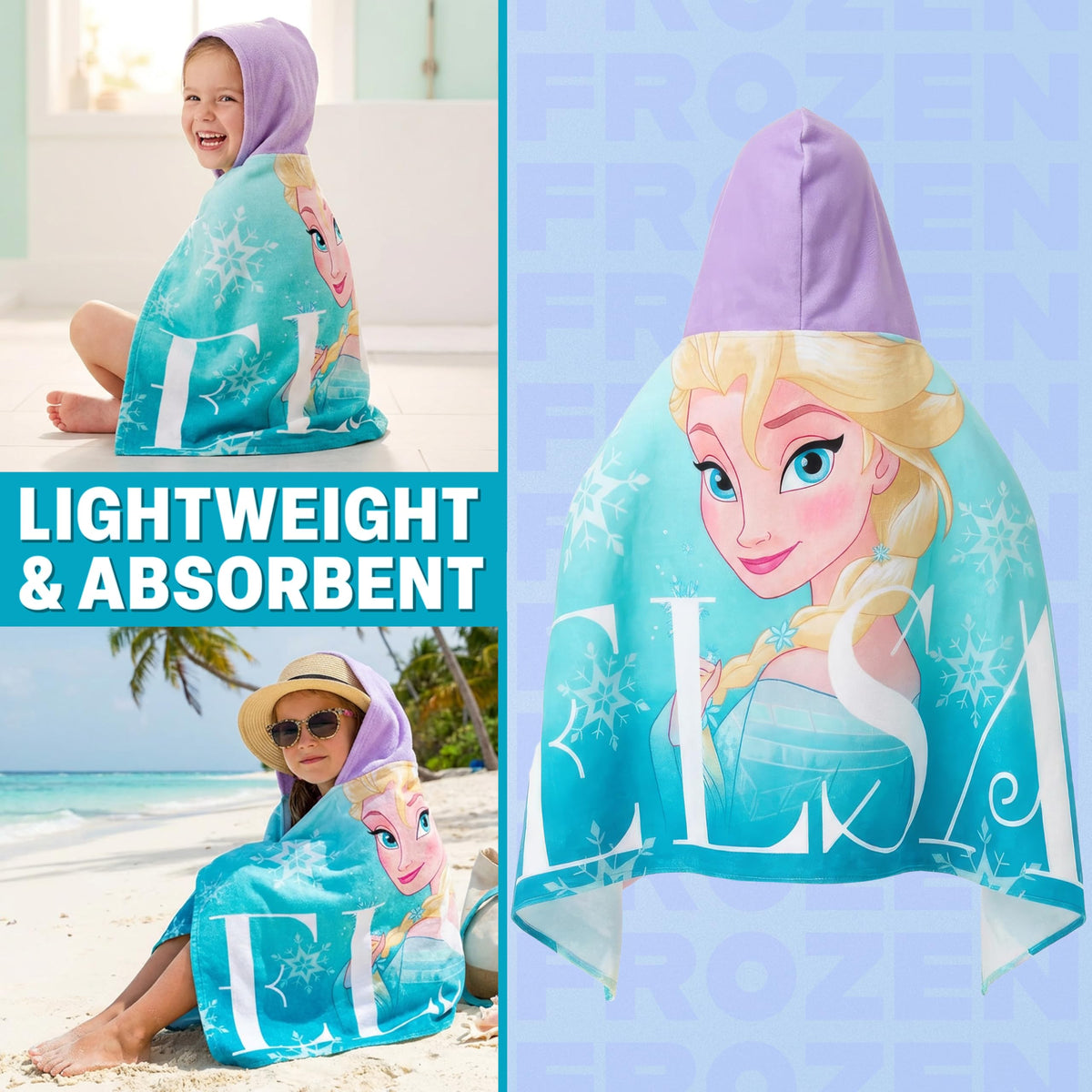 Get Trend Disney Frozen hooded towel Anna closeup highlights vibrant character print for playful drying