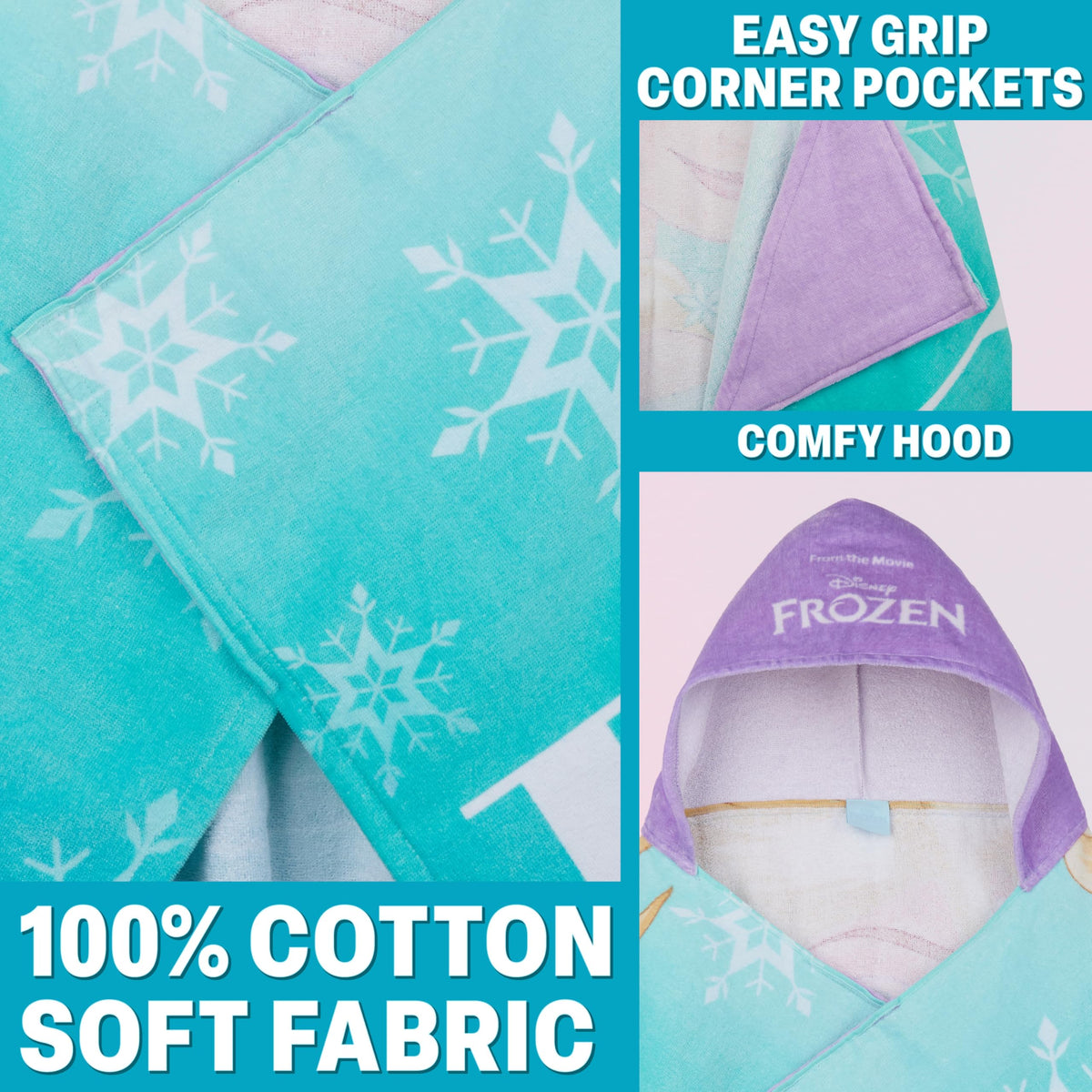 Get Trend Disney Frozen kids towel in action after bath with hands-free hood