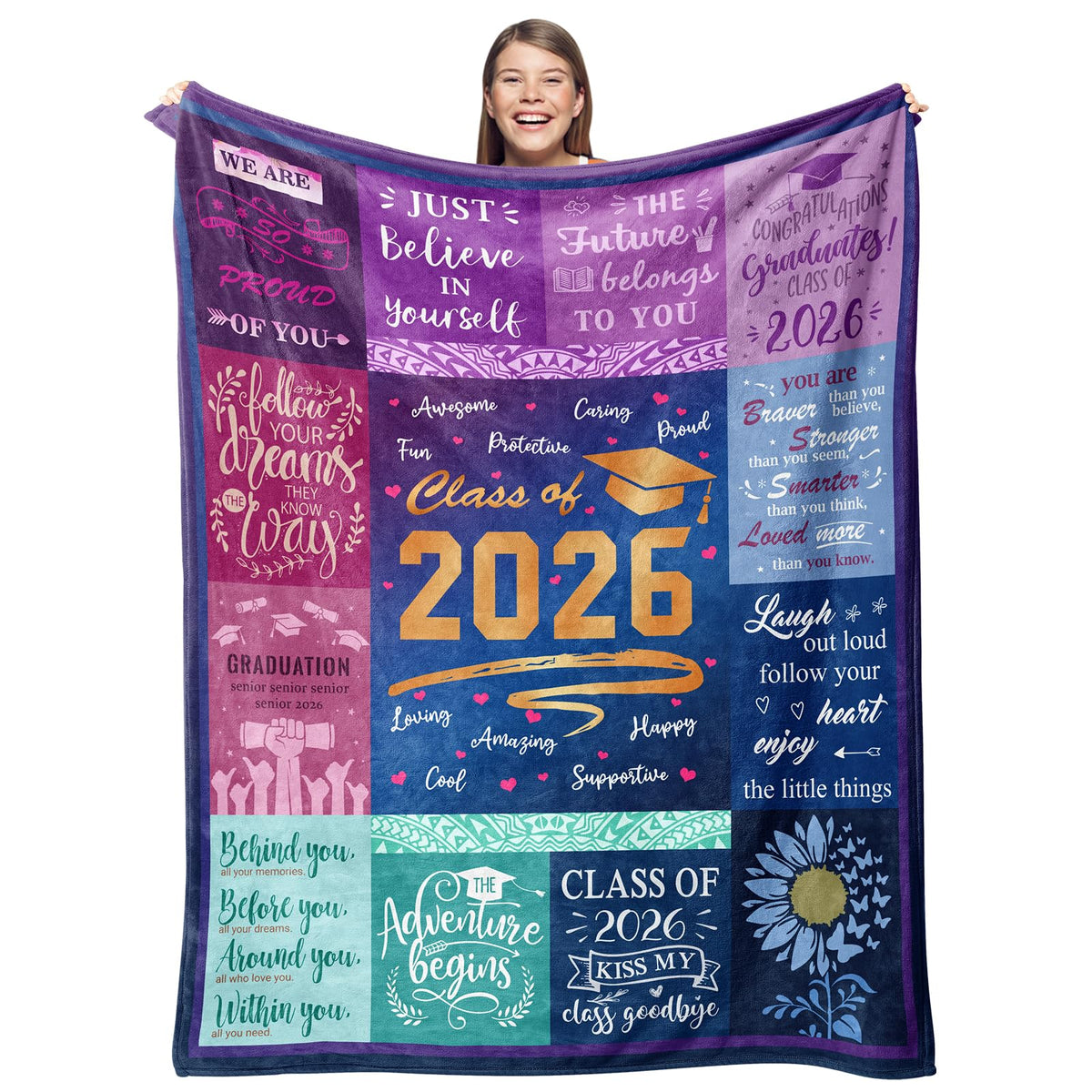 Gevuto Graduation Gift Blanket displays soft flannel for cozy warmth