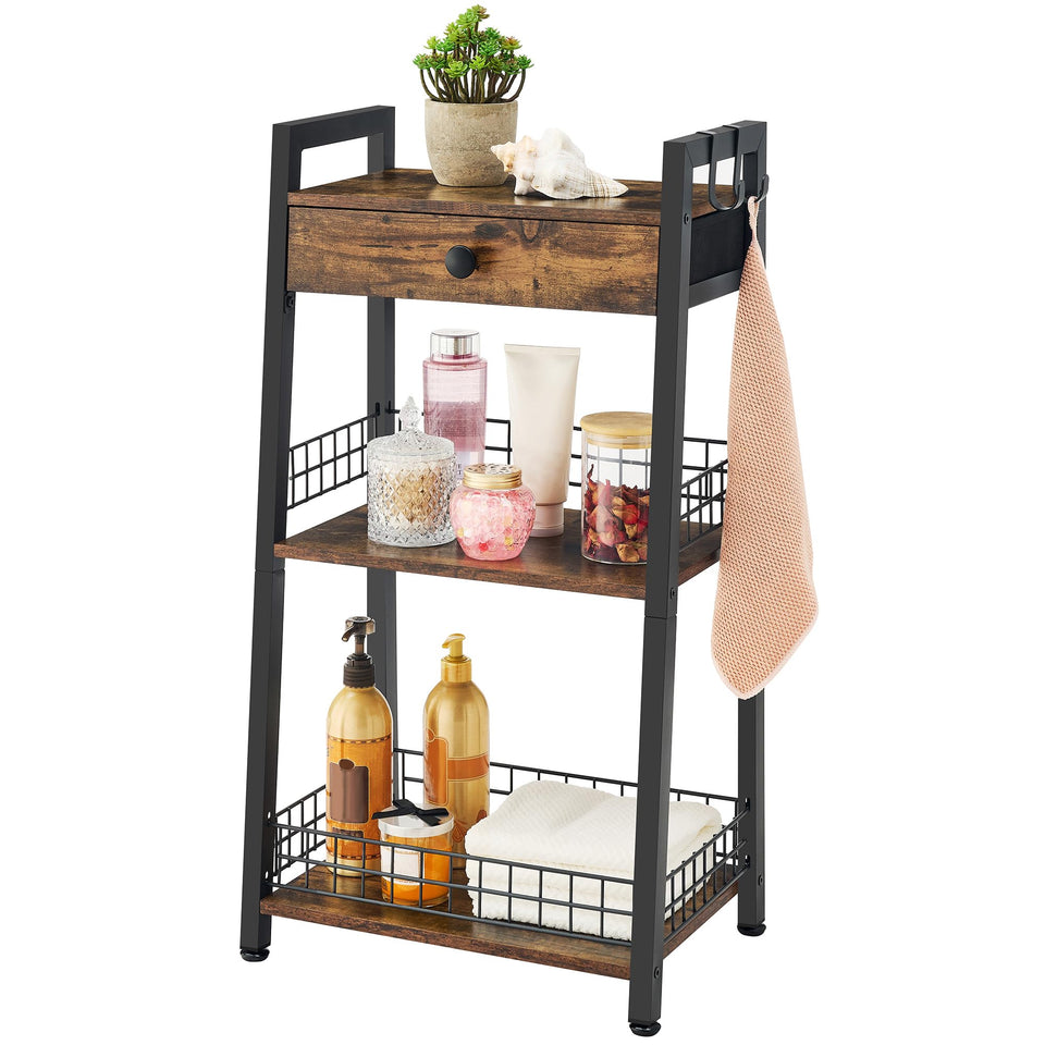 Gewudraw 3-Tier Ladder Shelf with Drawer offers compact storage for clutter-free spaces