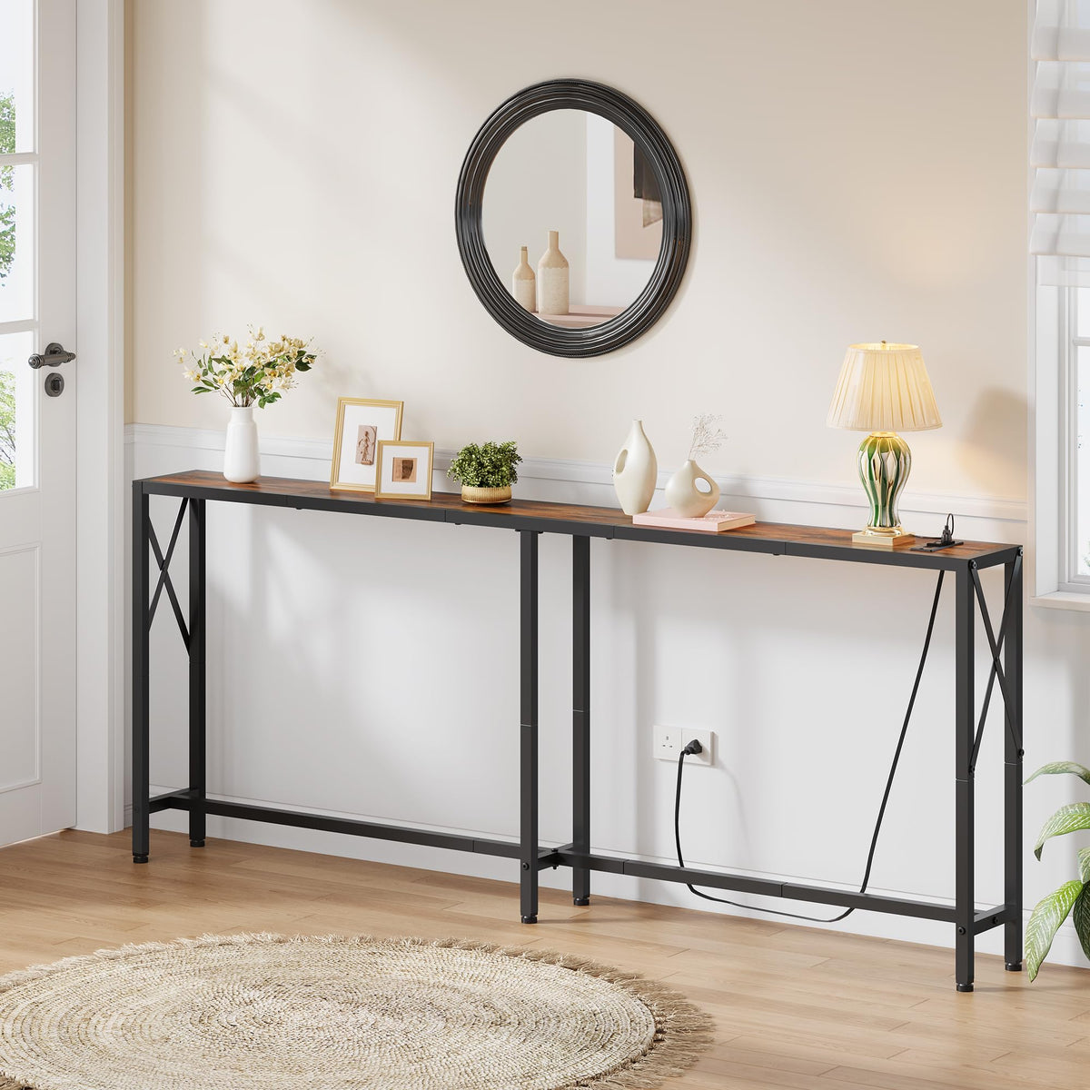 Gewudraw console table with charging station and USB ports for devices