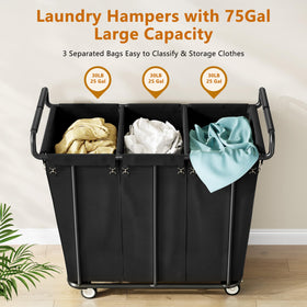 Gewudraw rolling sorter with three bags and locks on wheels