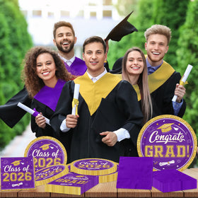 Gexlaju purple and gold 7-inch graduation plates for snacks and dessert.
