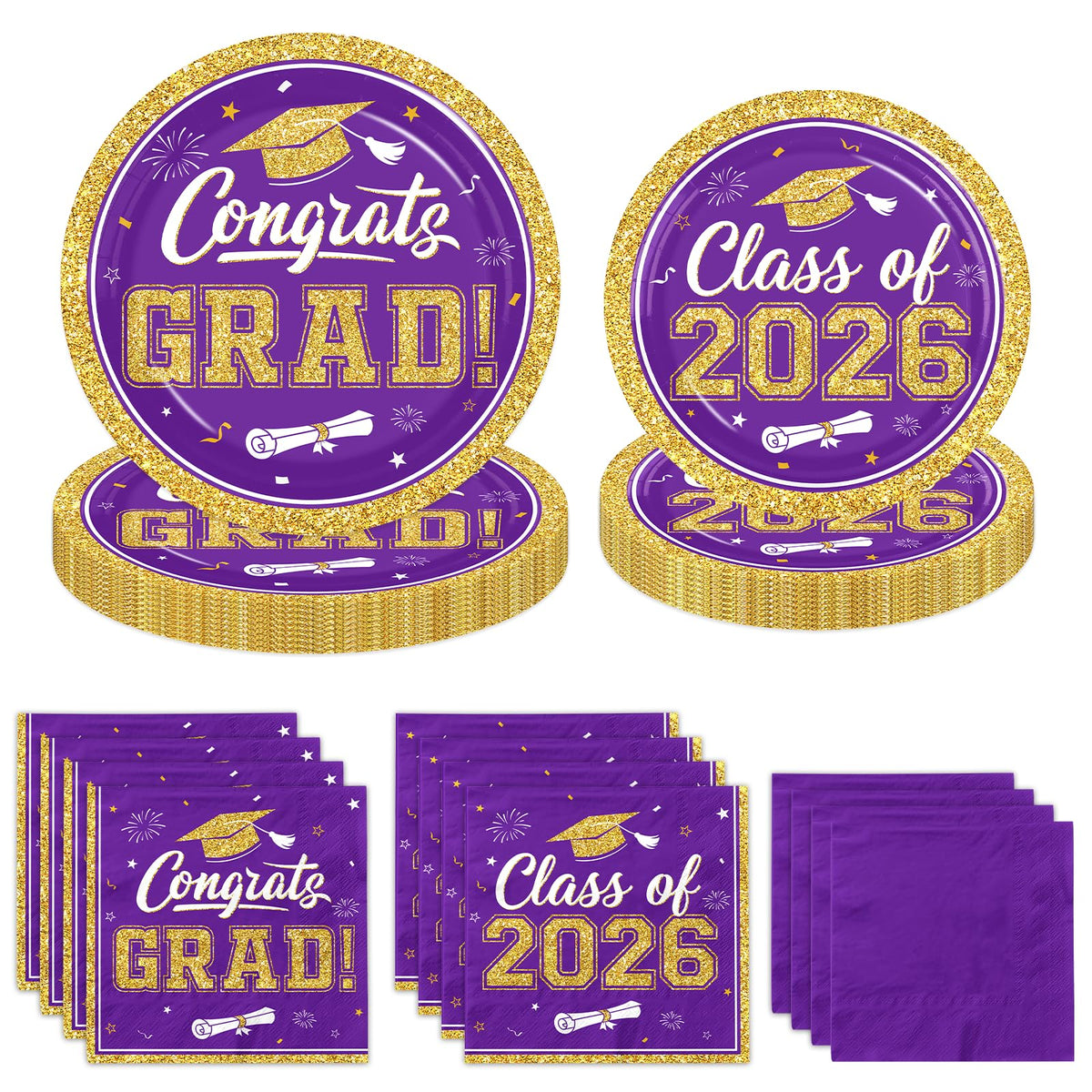 Gexlaju 9-inch purple graduation plates for a bold Class of 2026 table.