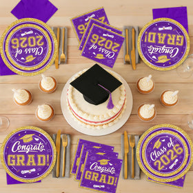 Gexlaju graduation set box shows complete disposable dinnerware for easy cleanup.