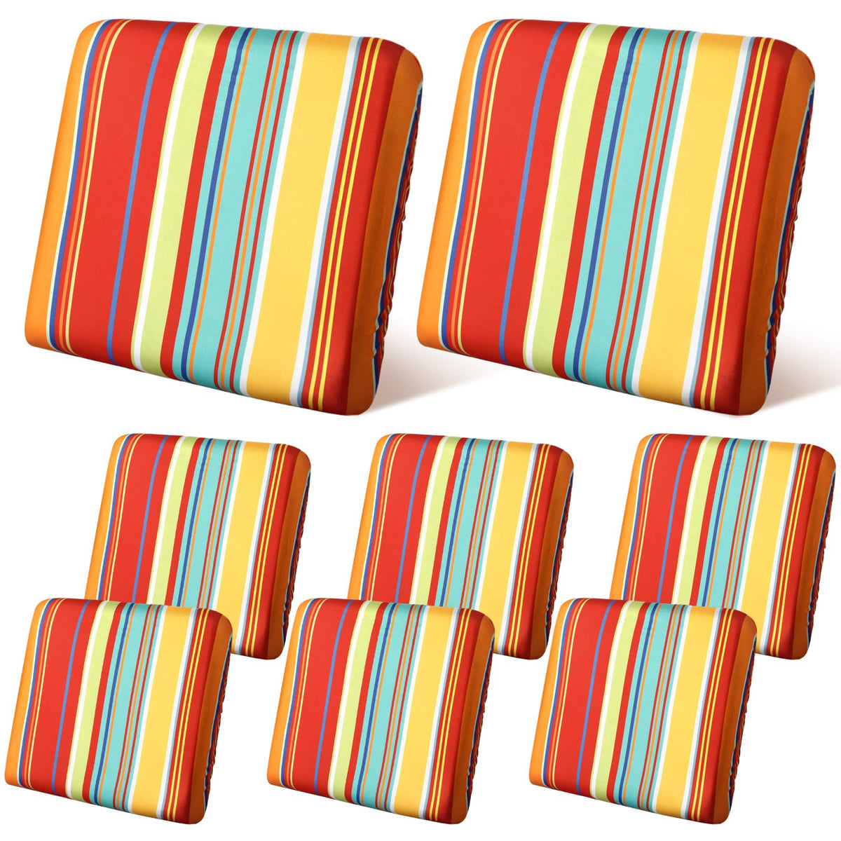 Geyoga 8pc patio stretch cushion covers protect cushions with rainbow stripes