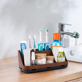 GFWARE bathroom organizer wood stand adds style while reducing countertop clutter.