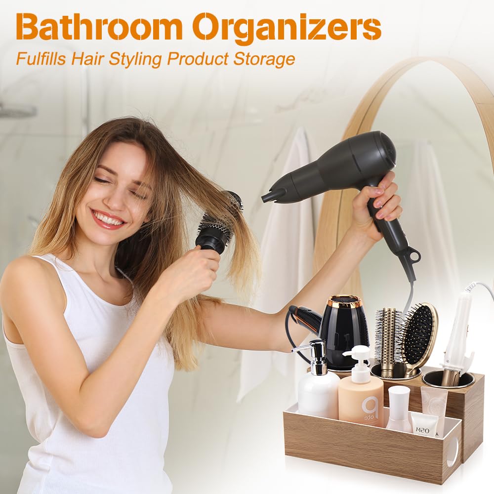 GFWARE hair tool organizer bottom compartment adds space for makeup and accessories.