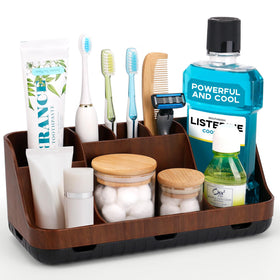 GFWARE wood toothbrush holder with seven slots keeps bathroom essentials organized.