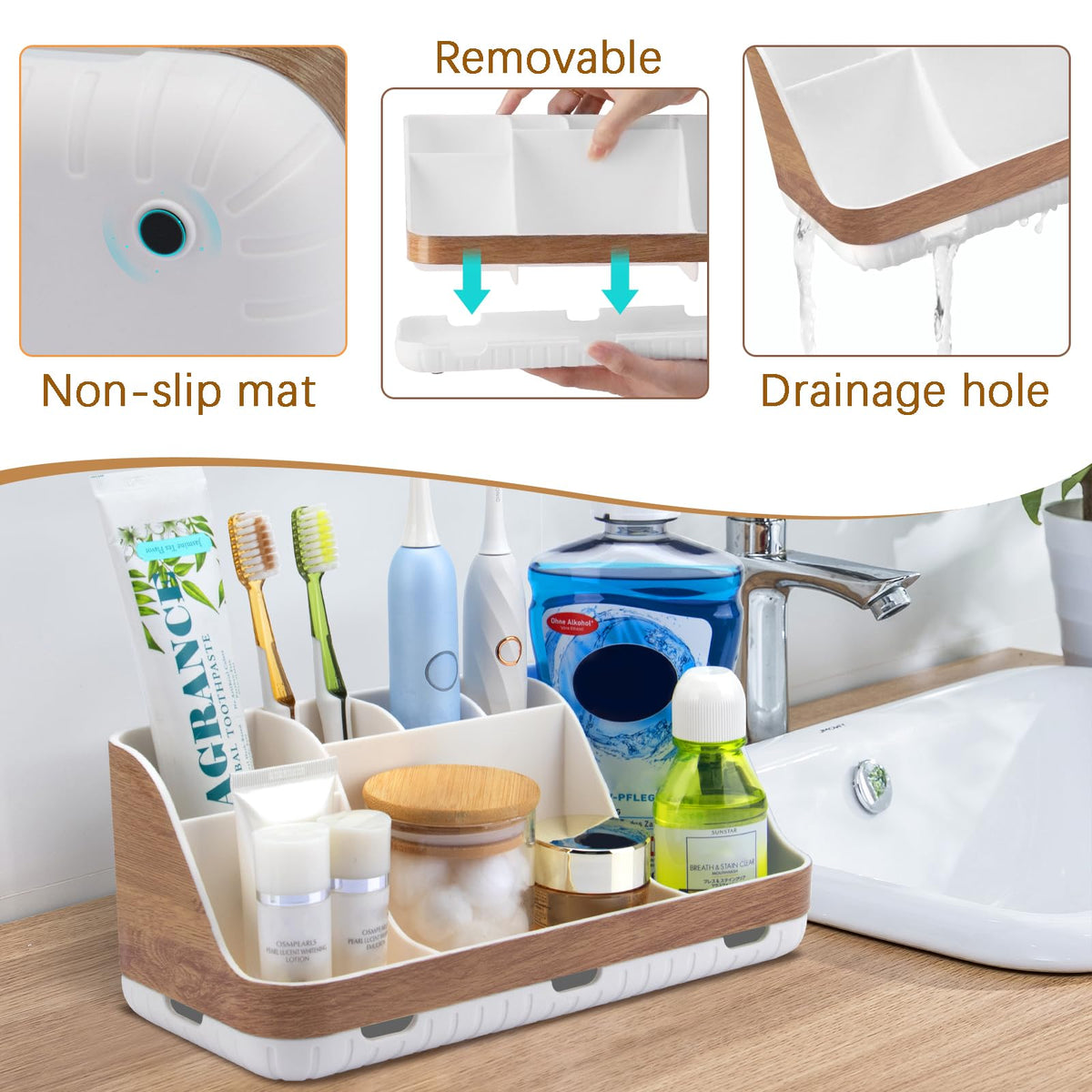 GFWARE drainage and ventilation holes keep items dry and tidy