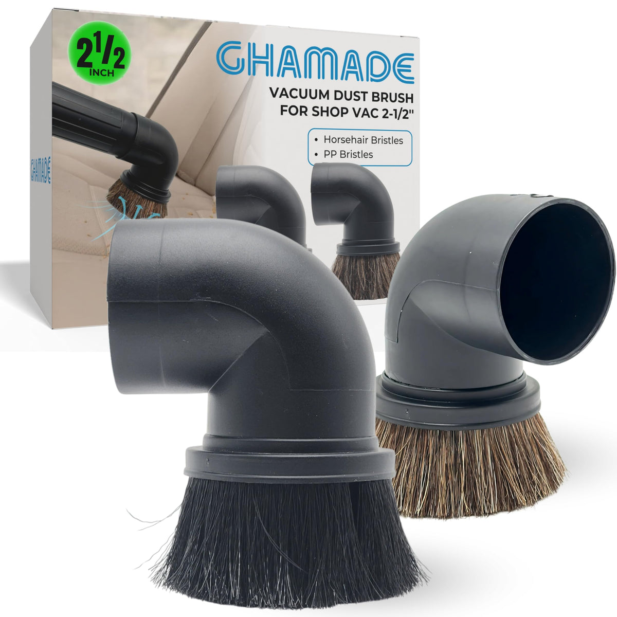 GHAMADE 2-pack horsehair brush main for gentle cleaning on cars