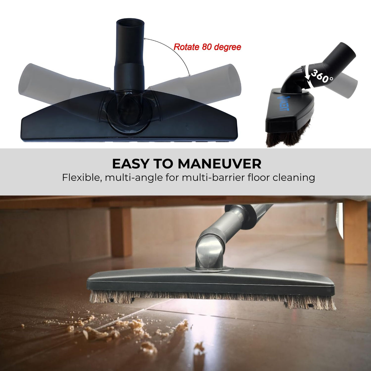 GHAMADE 90-degree swivel brush allows access to narrow gaps and tight spaces.
