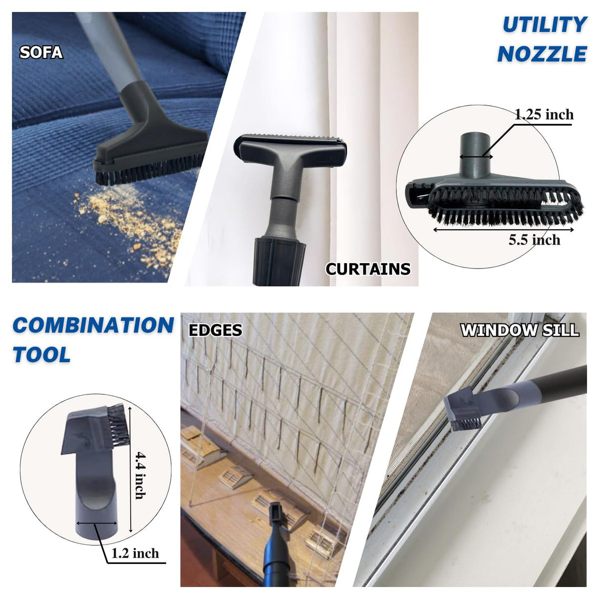 GHAMADE flexible crevice tool reaches corners and tight spaces effectively.