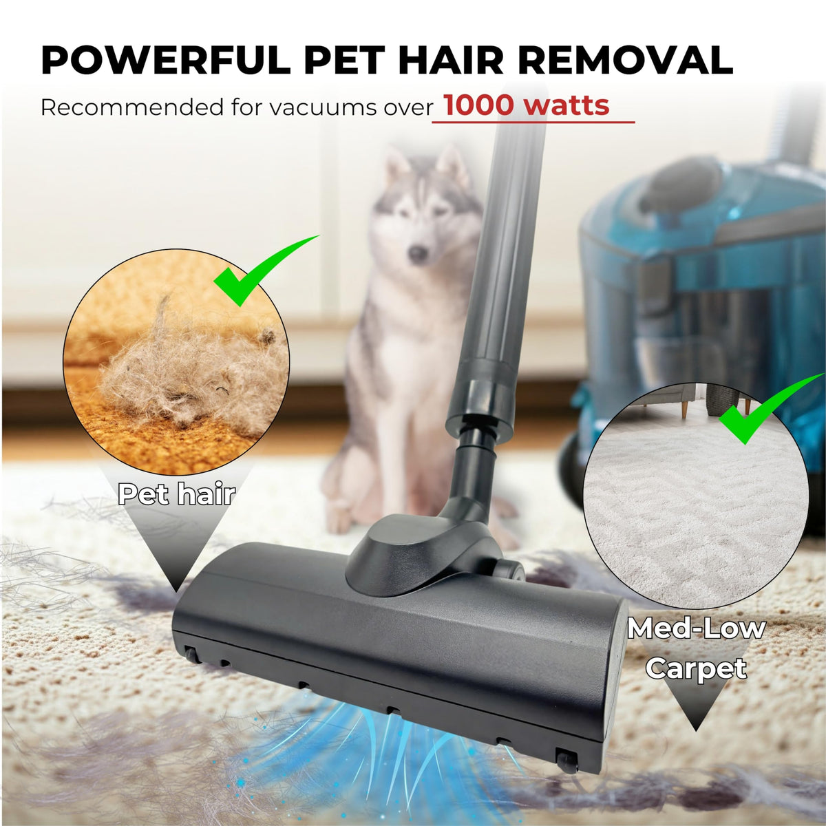 GHAMADE pet hair turbo brush in action for fast removal