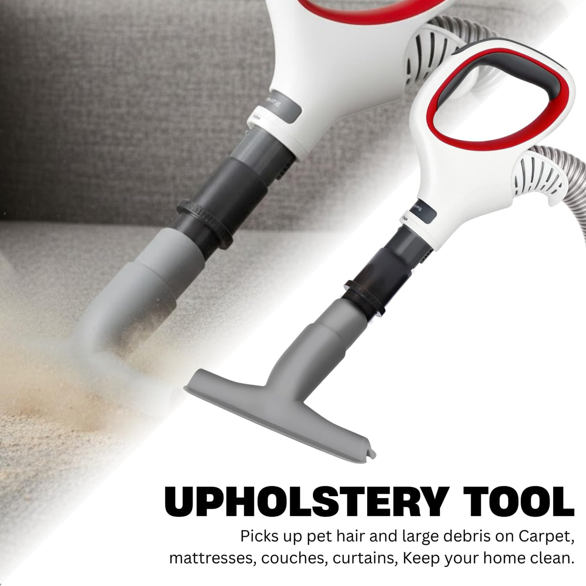 GHAMADE package includes crevice tool, dust brush, and upholstery attachment.